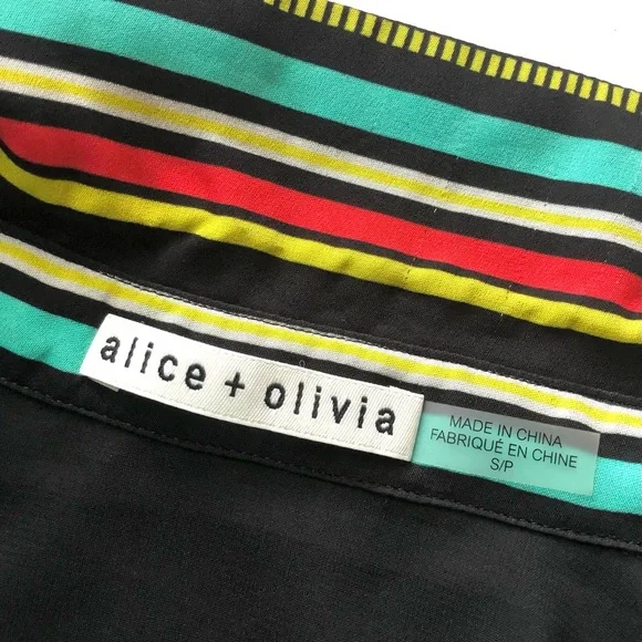 Alice Olivia black floral print blouse short-sleeve top sz small - Picture 3 of 16